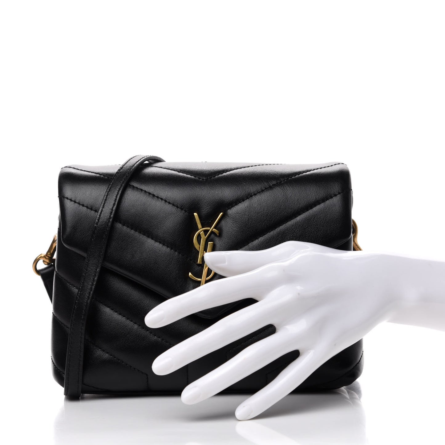 Calfskin Y Quilted Monogram Toy Loulou Crossbody Bag Black