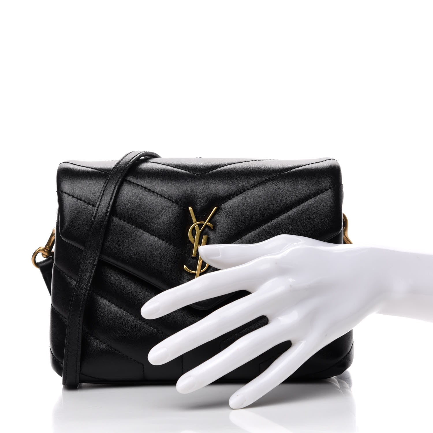 Saint Laurent Calfskin Y Quilted Monogram Toy Loulou Crossbody Bag Black 2 of 8