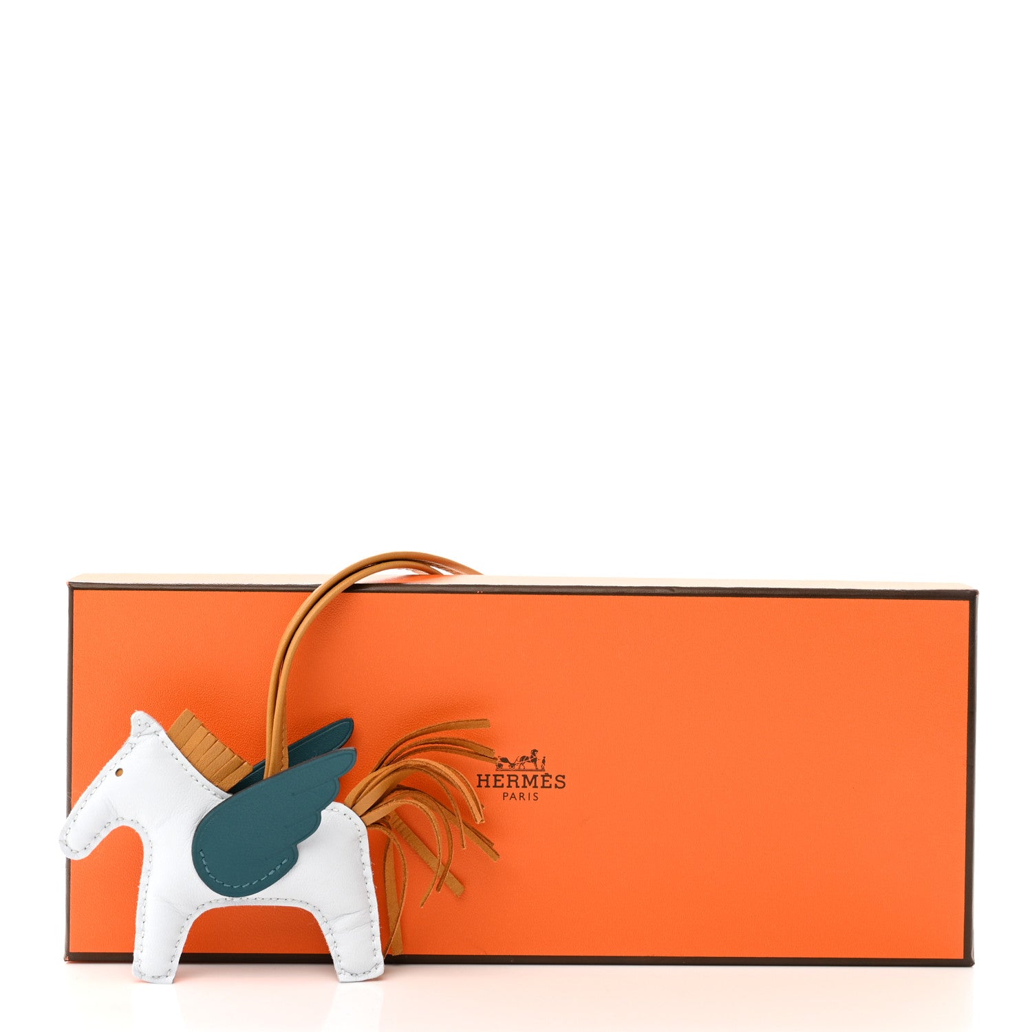Hermes Milo Lambskin Grigri Rodeo Pegase Horse Bag Charm PM Bleu Brume Sesame Vert Bosphore 7 of 7