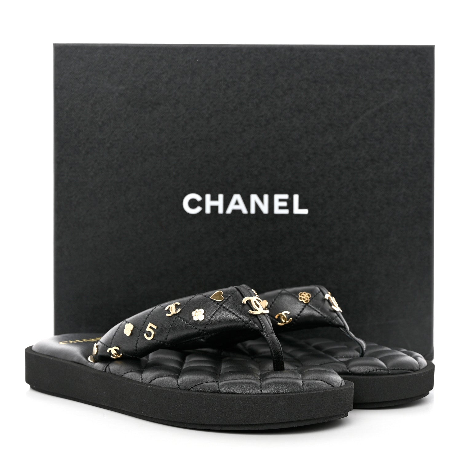 Chanel Lambskin Quilted Padded Charms Thong Sandals 38 Black 8 of 8