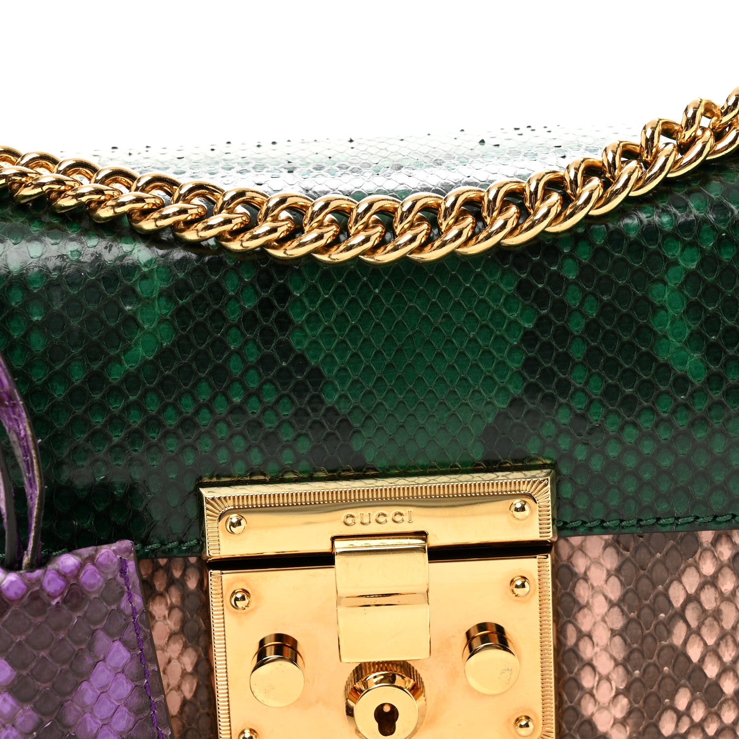 Gucci Snakeskin Small Padlock Shoulder Bag Green Pink Purple 8 of 11