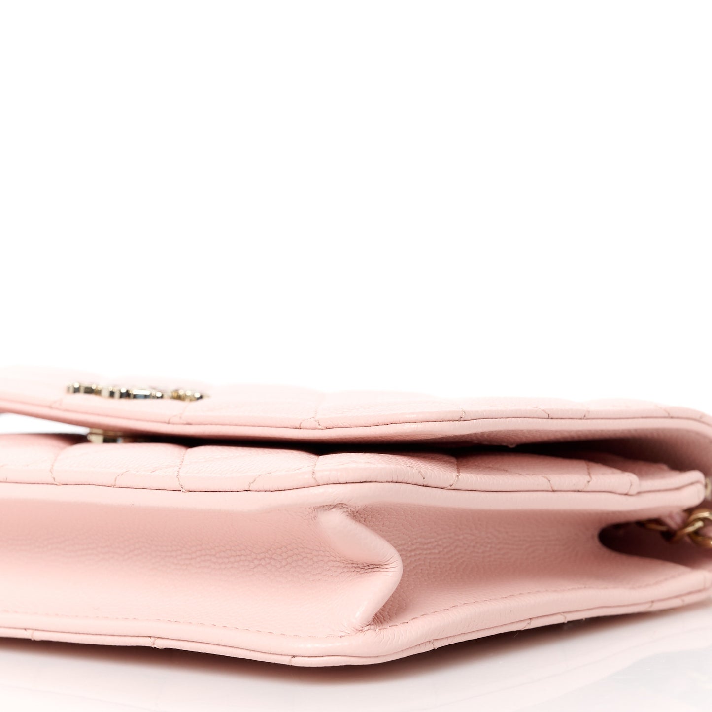 Shiny Caviar Enamel Quilted CC Wallet On Chain WOC Light Pink