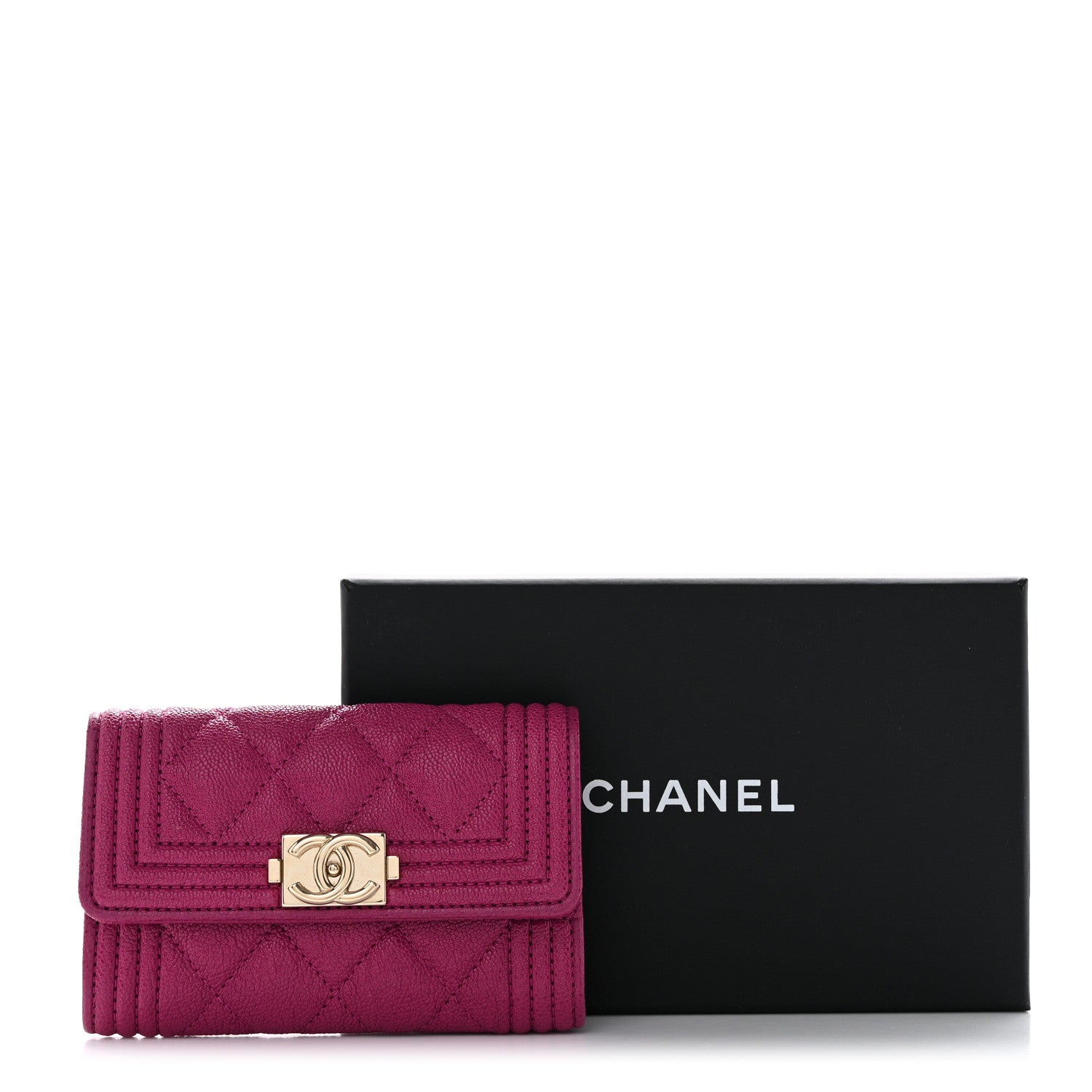 Chanel Caviar Quilted Boy Card Holder Wallet Fuchsia 9 of 9