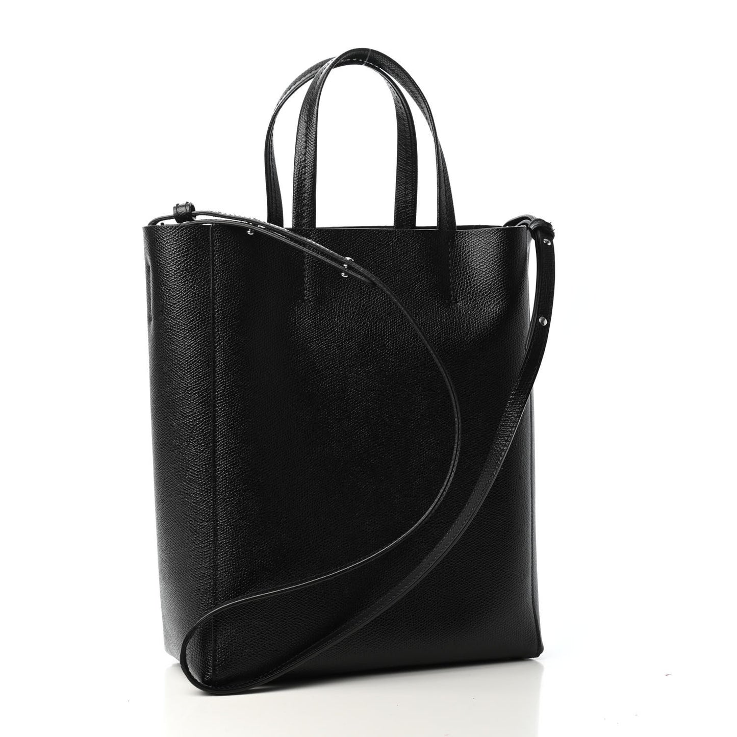 Grained Calfskin Small Vertical Cabas Black