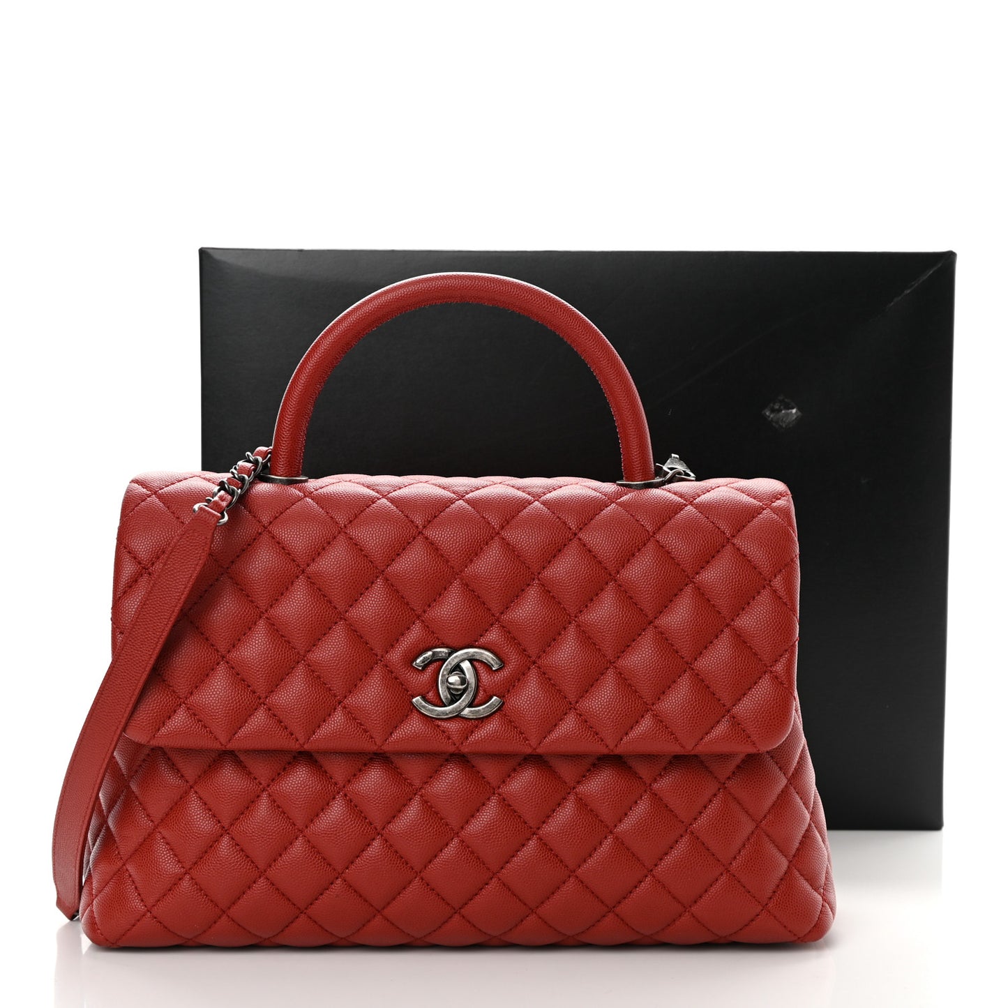 Caviar Quilted Medium Coco Handle Flap Dark Red