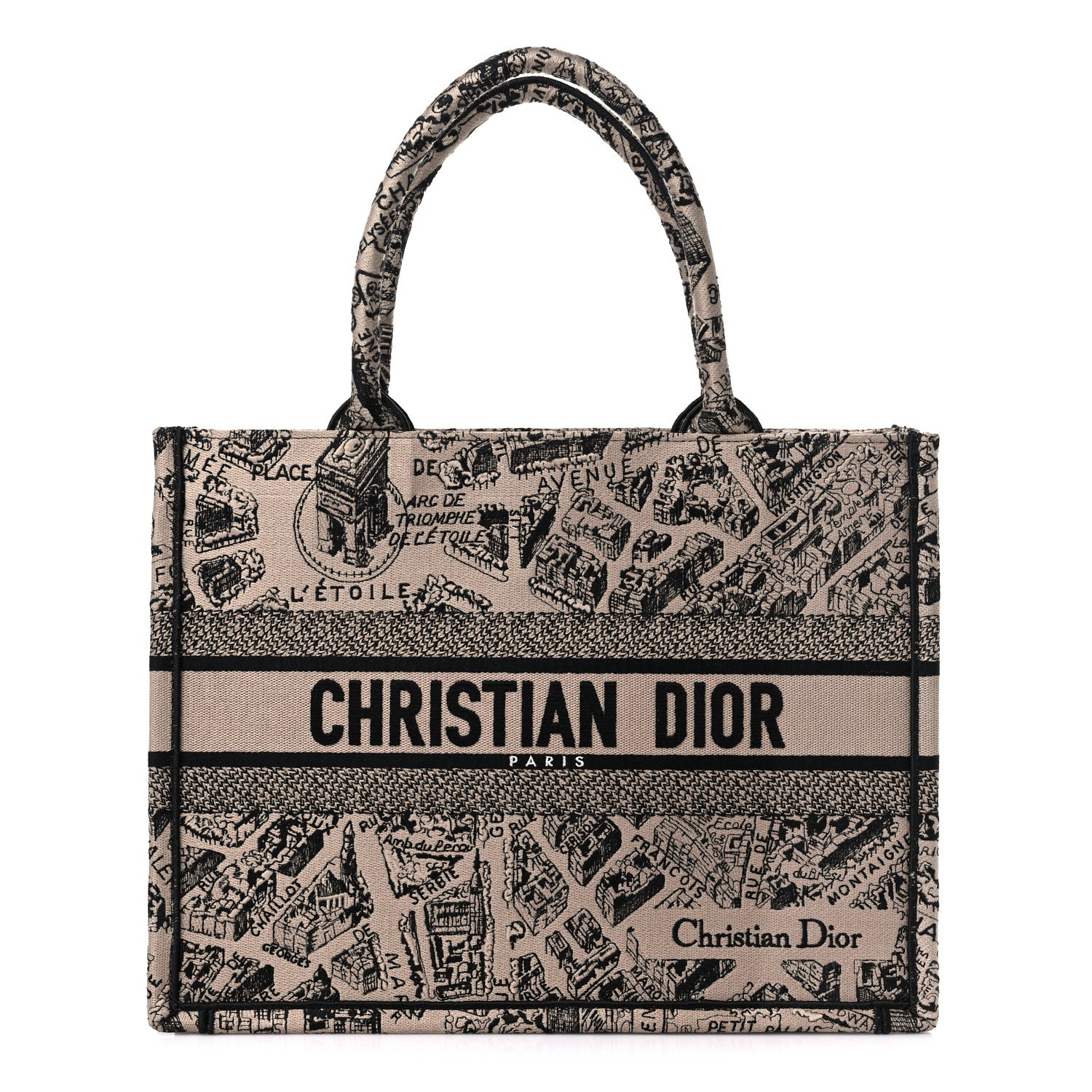 Christian Dior Canvas Embroidered Medium Plan De Paris Book Tote Beige Multi 1 of 9