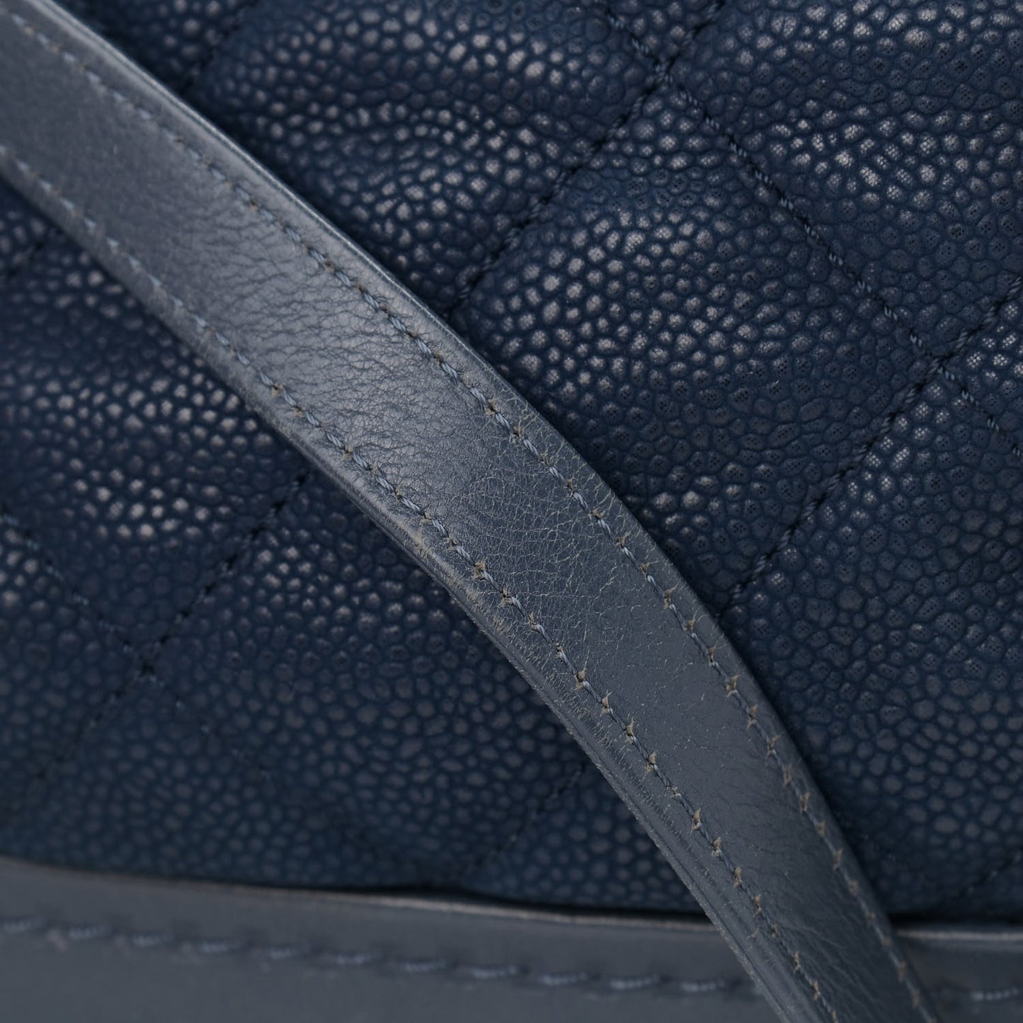 Iridescent Caviar Quilted Globe Trotter Shopping Tote Navy Blue