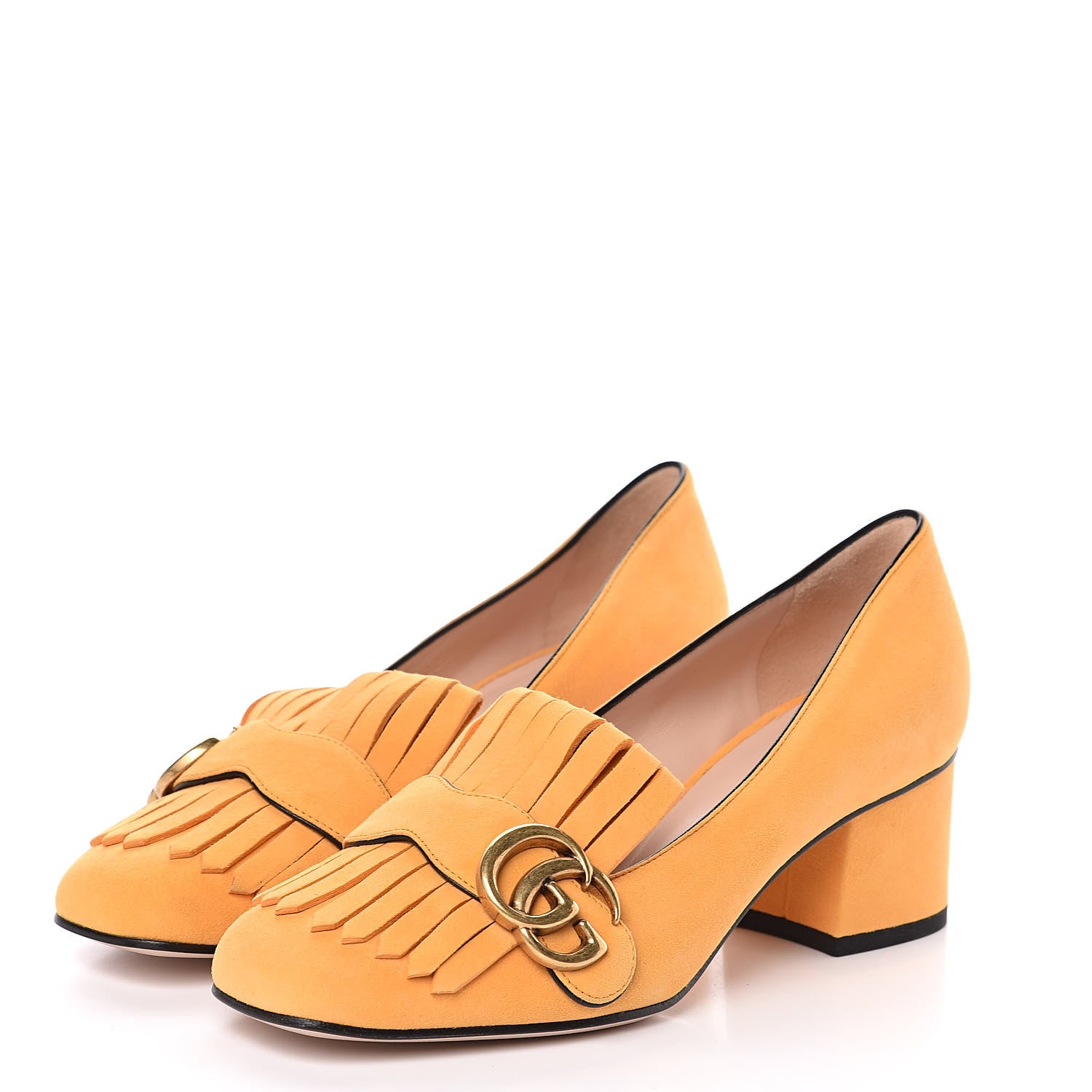 Gucci Kid Scamosciato GG Marmont Fringe 50mm Loafer Pumps 36.5 Crystal Copper 3 of 9