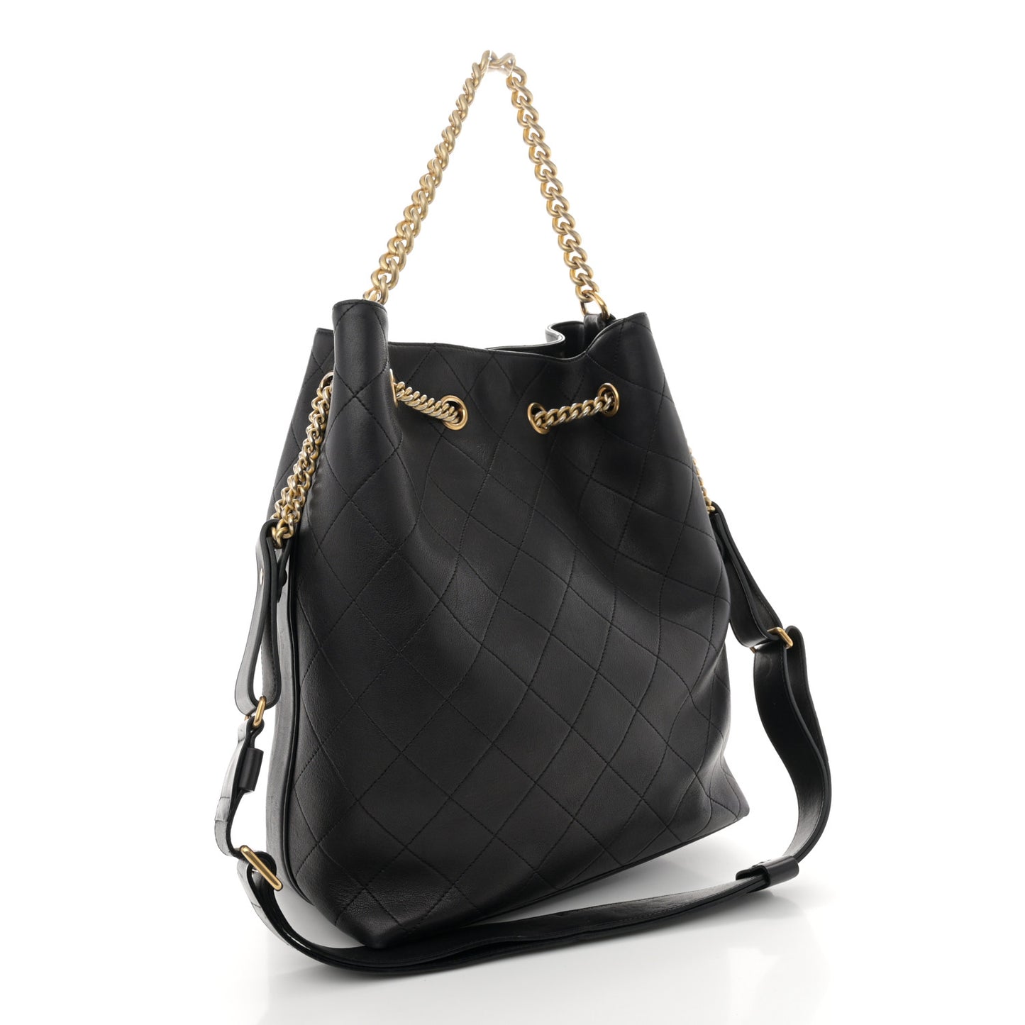 Calfskin Quilted Small On My Shoulder Drawstring Bag Black