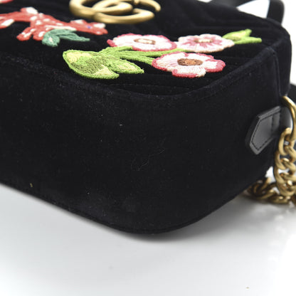 Gucci Velvet Matelasse Deer Embroidered Small GG Marmont Chain Shoulder Bag Black 7 of 10