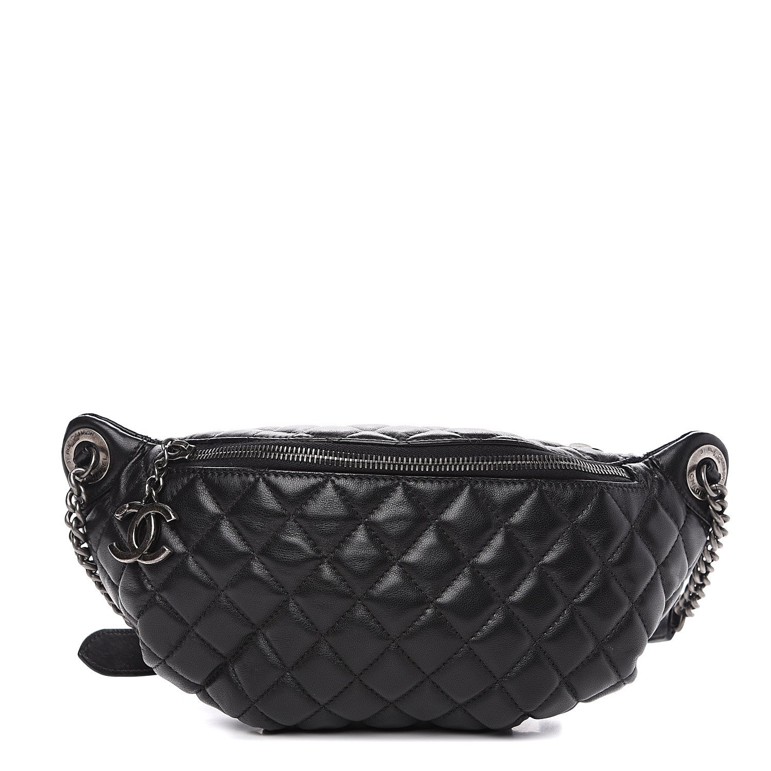 Chanel Lambskin Quilted Banane Waist Bag Fanny Pack Black 1 of 8