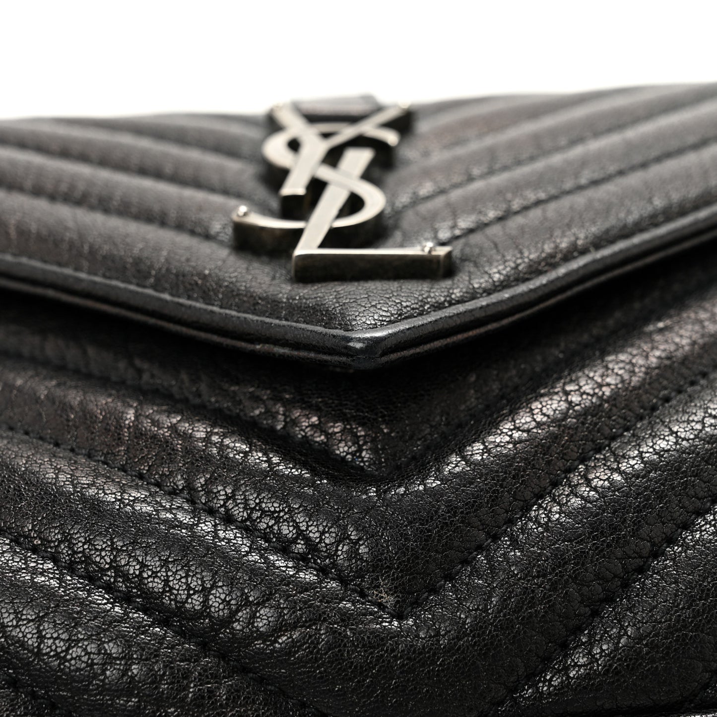 Sheepskin Matelasse Chevron Monogram Medium College Bag Black