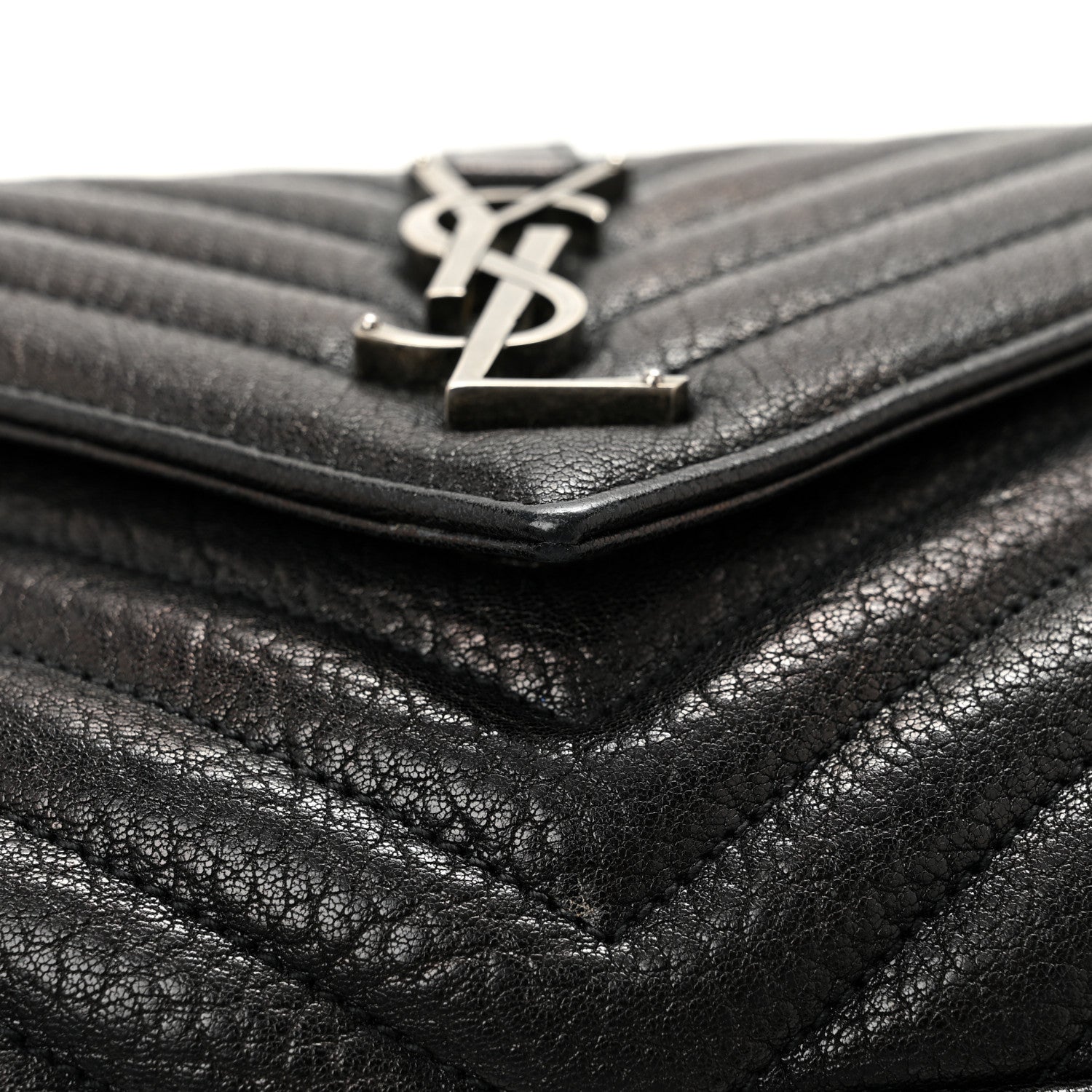 Saint Laurent Sheepskin Matelasse Chevron Monogram Medium College Bag Black 12 of 13