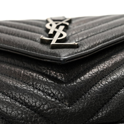 Saint Laurent Sheepskin Matelasse Chevron Monogram Medium College Bag Black 12 of 13
