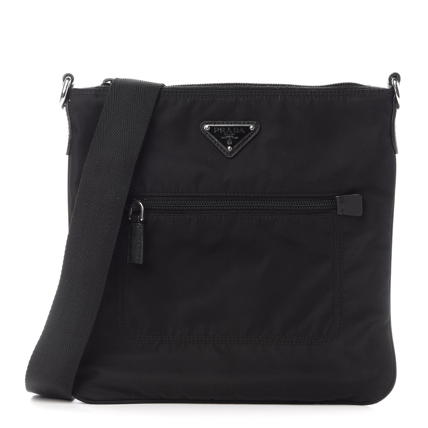 Tessuto Nylon Saffiano Flat Messenger Bag Black