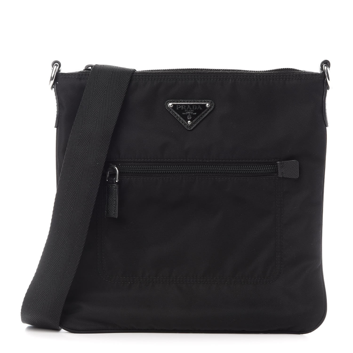 Prada Tessuto Nylon Saffiano Flat Messenger Bag Black 1 of 7