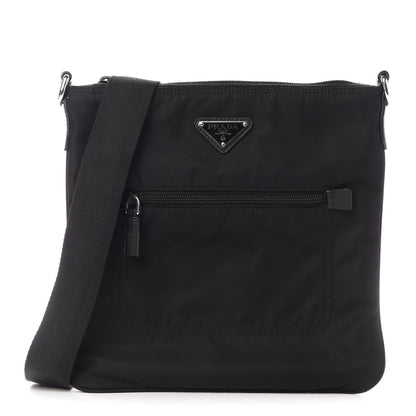 Prada Tessuto Nylon Saffiano Flat Messenger Bag Black 1 of 7