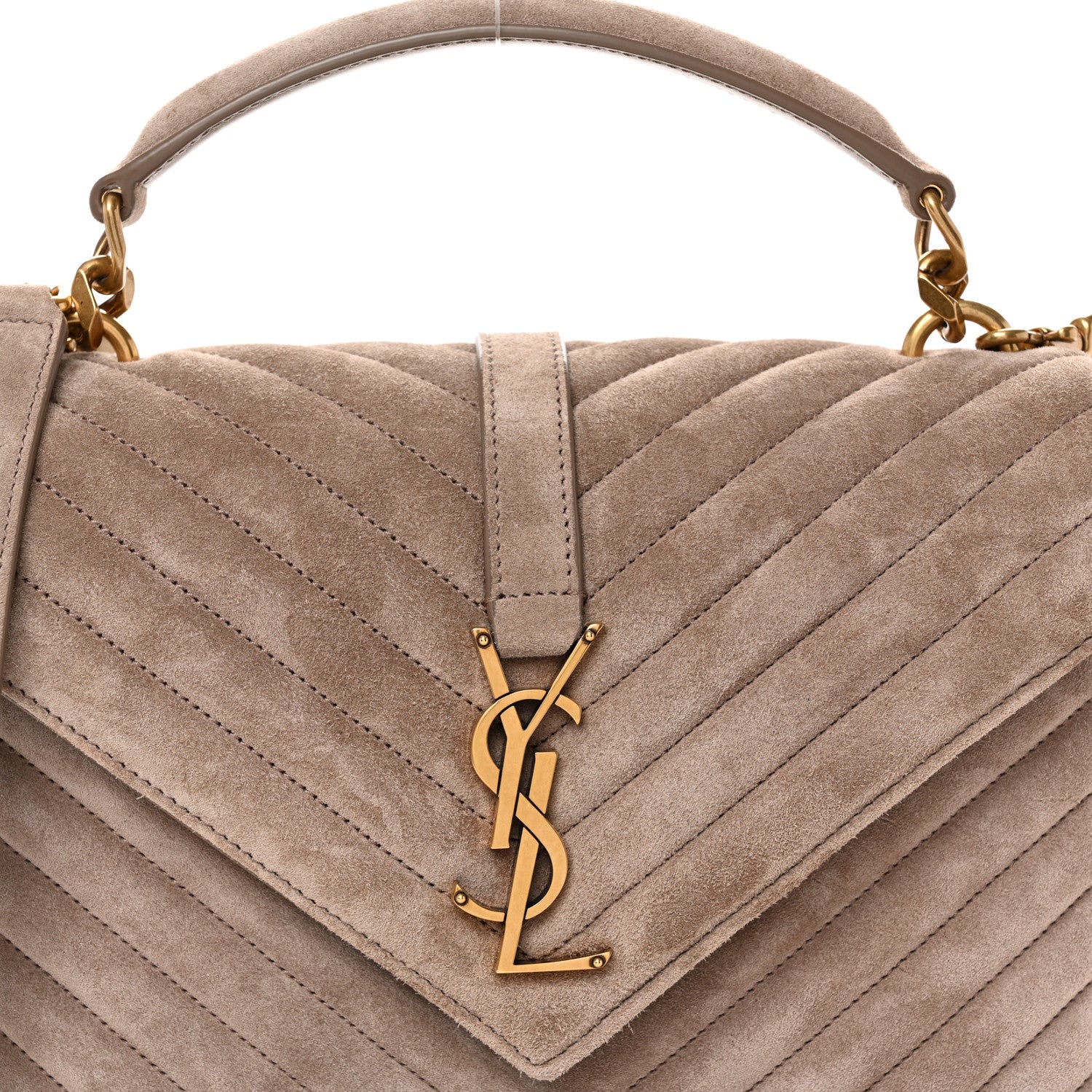 Saint Laurent Suede Matelasse Chevron Monogram Medium College Bag Taupe 9 of 11