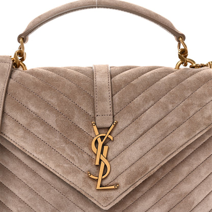 Saint Laurent Suede Matelasse Chevron Monogram Medium College Bag Taupe 9 of 11