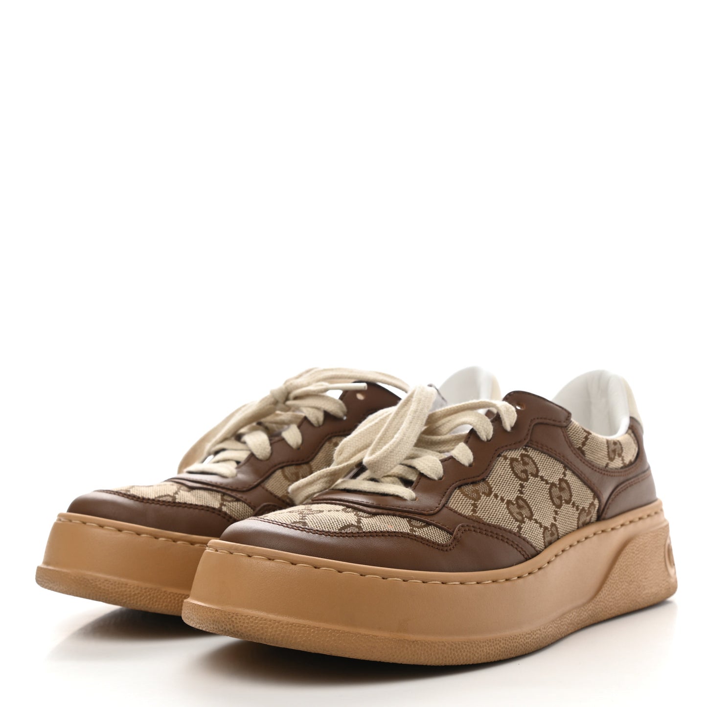 Calfskin GG Monogram Womens Platform 55mm Sneakers 39.5 Hezelnut Beige Ebony Mystic White