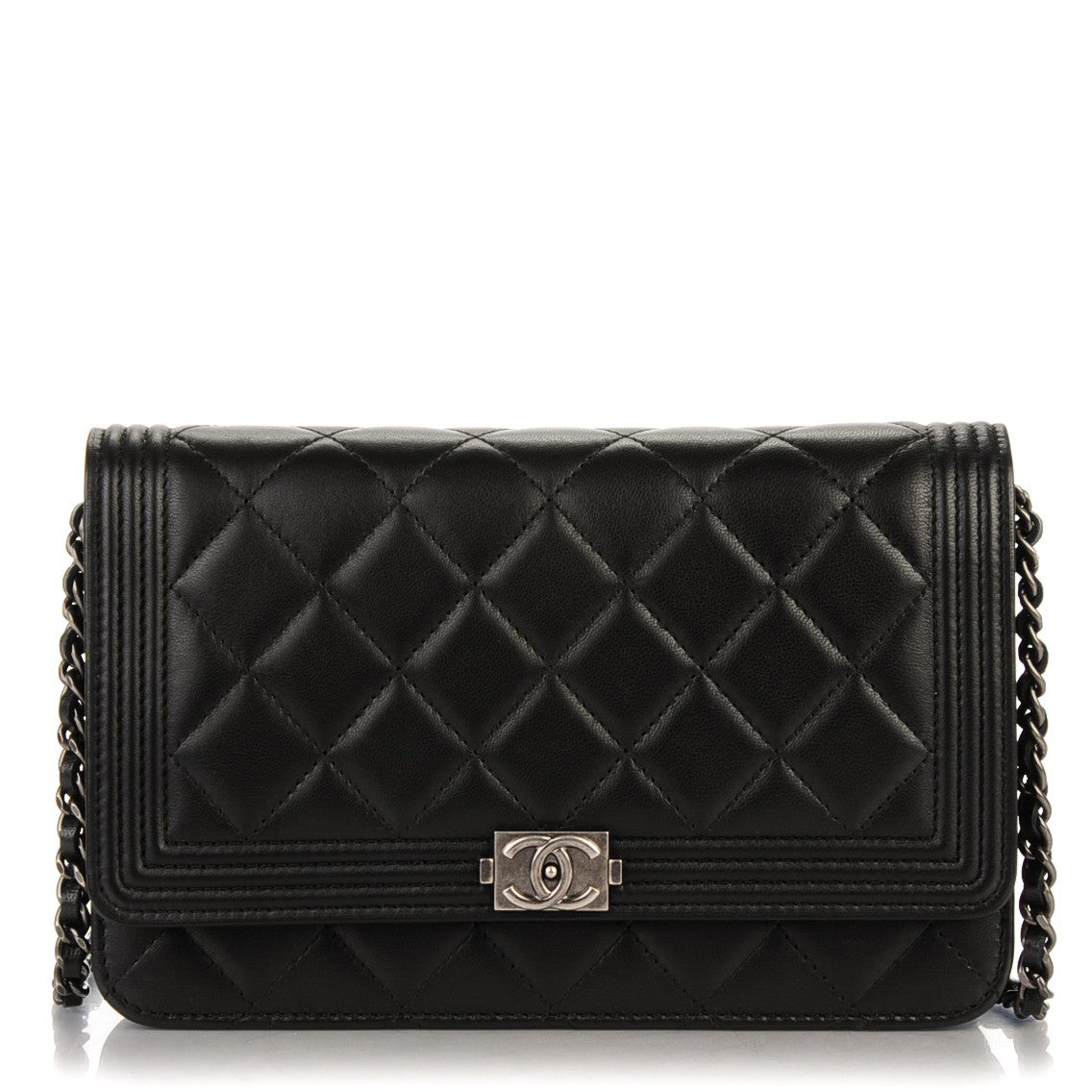 Chanel Lambskin Quilted Boy Wallet On Chain WOC Black 1 of 9