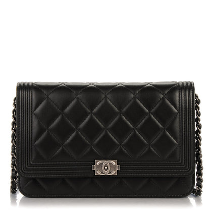 Chanel Lambskin Quilted Boy Wallet On Chain WOC Black 1 of 9