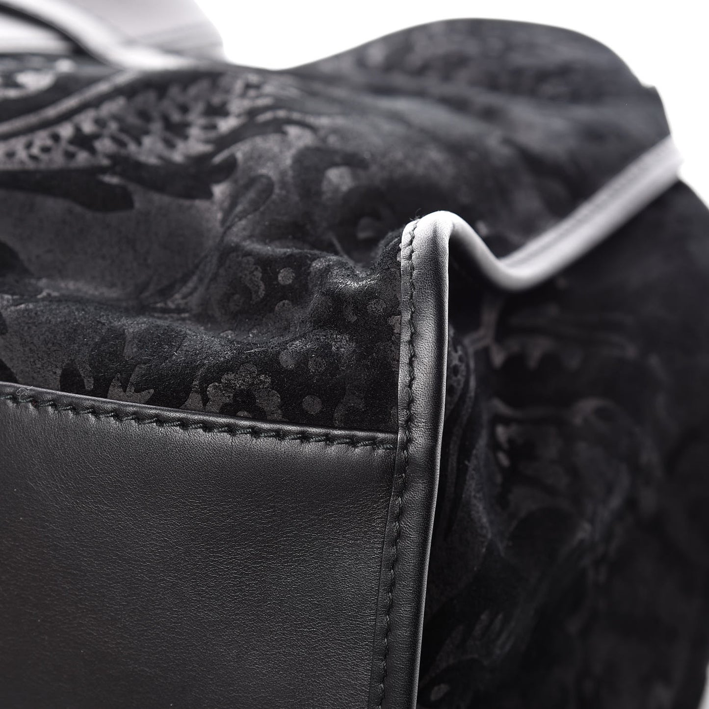 Nubuck Brocade Medium Soft Stirrup Shoulder Bag Black