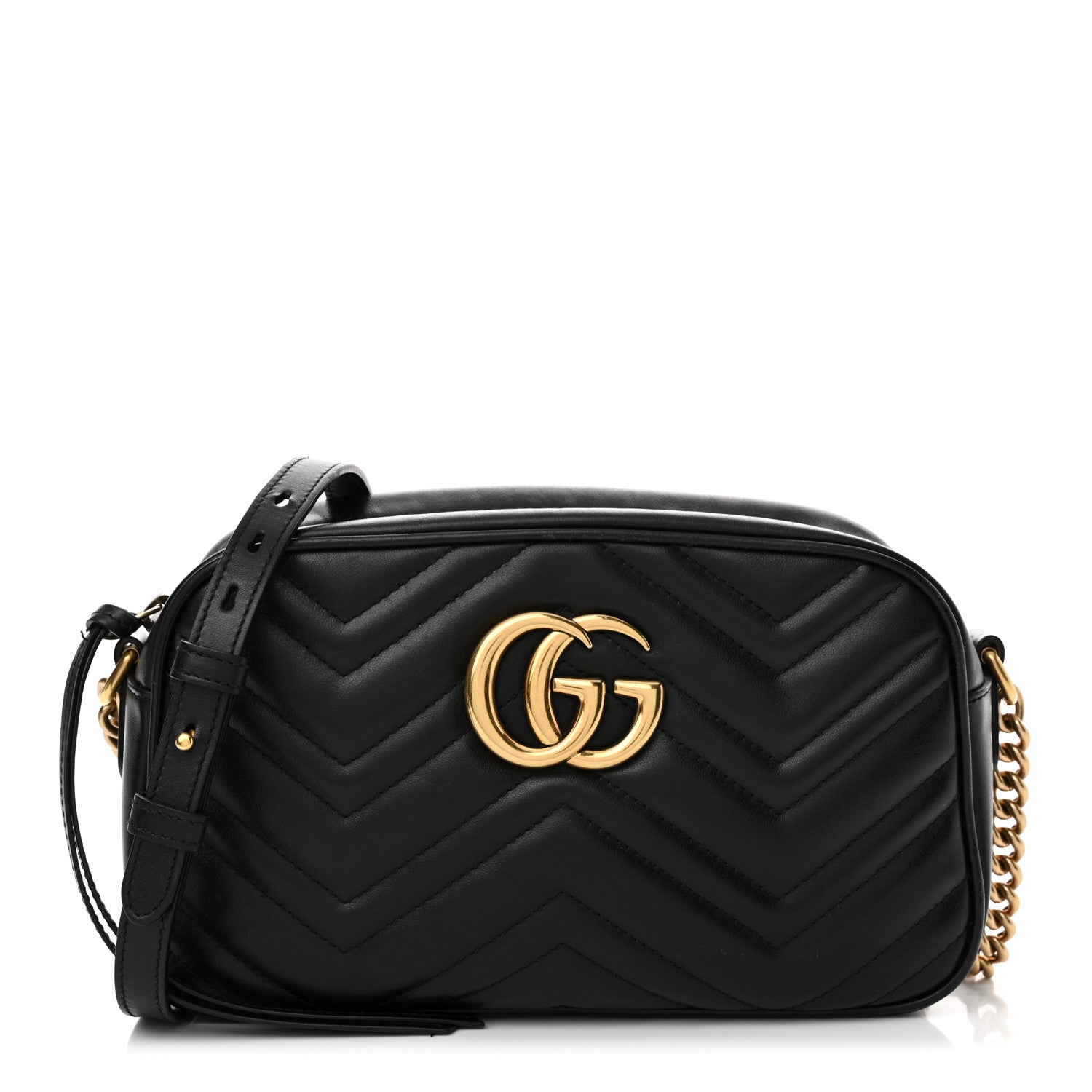 Gucci Calfskin Matelasse Small GG Marmont Chain Shoulder Bag Black 1 of 13