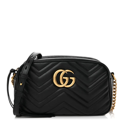 Gucci Calfskin Matelasse Small GG Marmont Chain Shoulder Bag Black 1 of 13