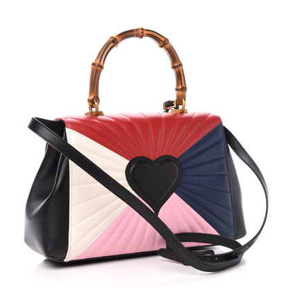Gucci Calfskin Bamboo Trapuntata Queen Margaret Top Handle Bag Blue Agata Hibiscus Red Mystic White Sugar Pink 3 of 11