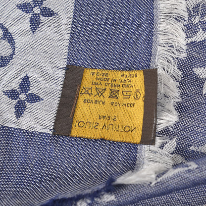 Louis Vuitton Silk Wool Monogram Denim Shawl Blue 7 of 7