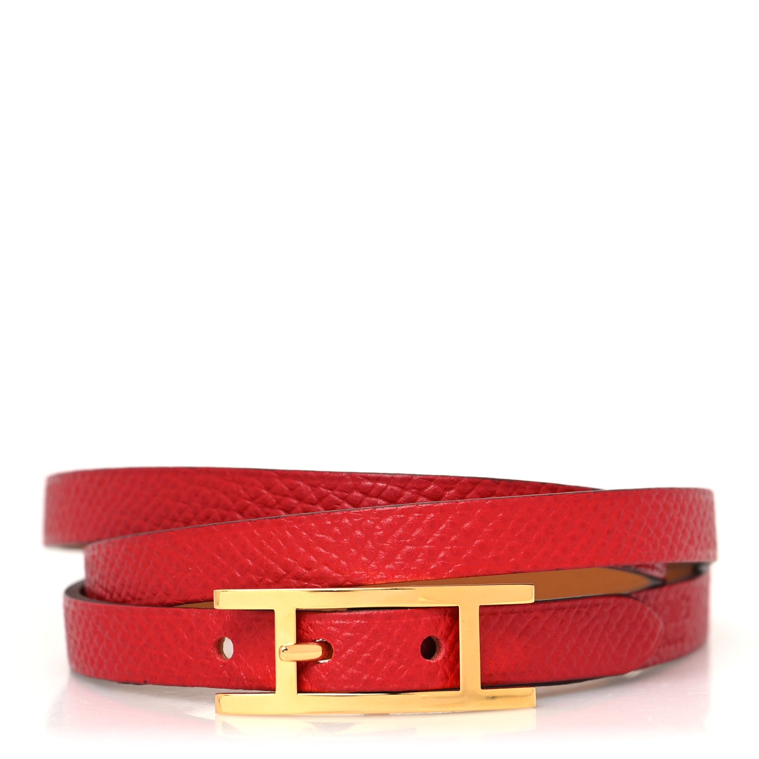 Hermes Epsom Hapi 3 MM Triple Tour Wrap Bracelet Rouge Cassaque 1 of 5