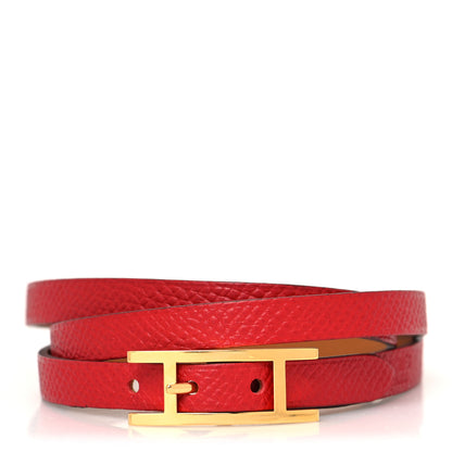 Hermes Epsom Hapi 3 MM Triple Tour Wrap Bracelet Rouge Cassaque 1 of 5