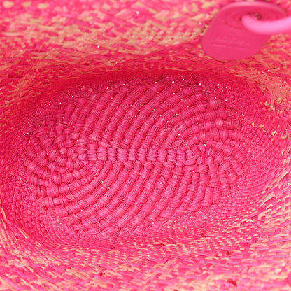 Loewe Iraca Palm Calfskin Small Anagram Basket Bag Fuchsia 5 of 13