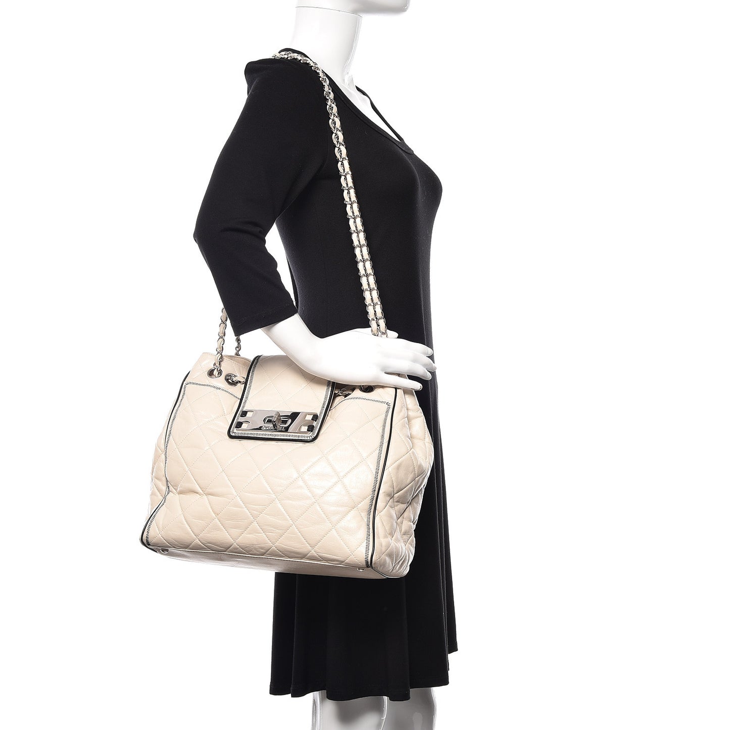 Lambskin Quilted East West Tote Ivory