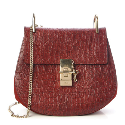 Chloe Calfskin Crocodile Embossed Drew Shoulder Bag Sienna Red 1 of 6