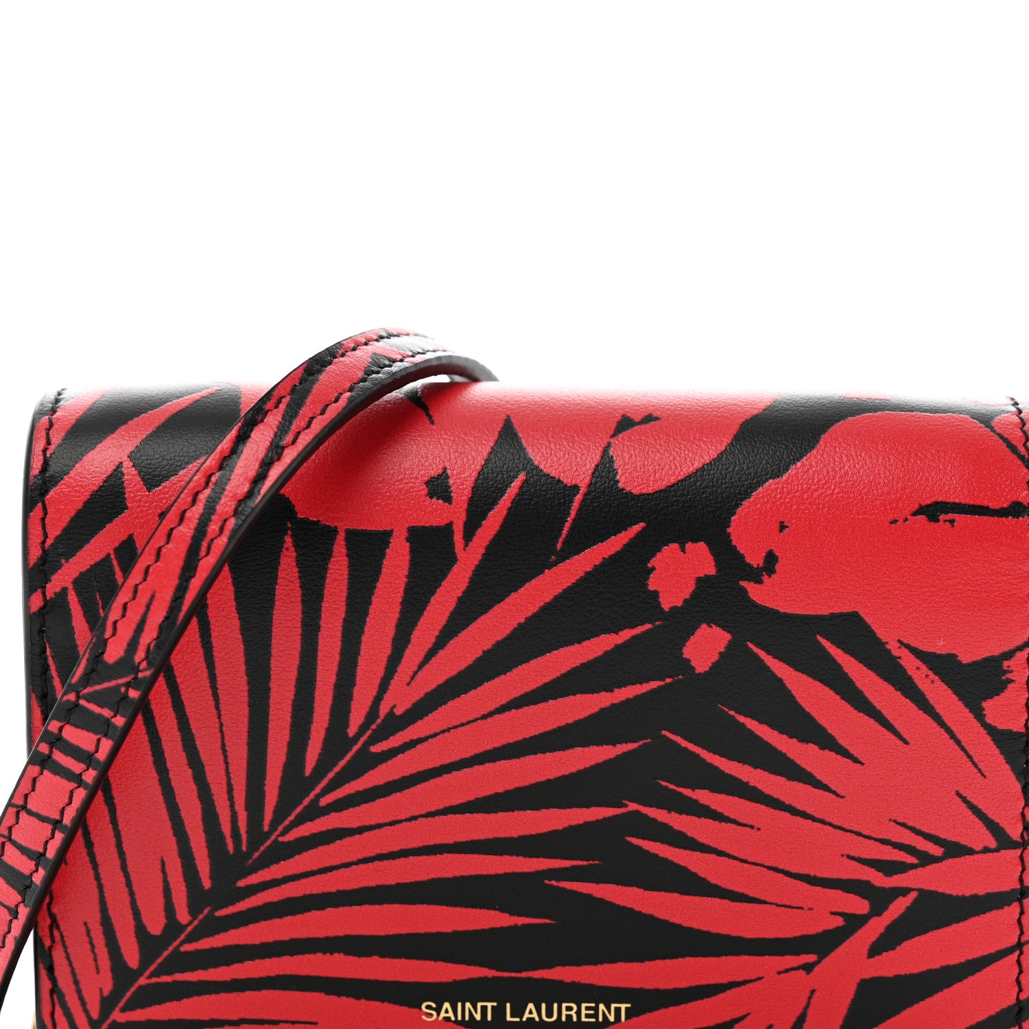 Saint Laurent Calfskin Monogram Tropical Print Chain Card Case Red Black 9 of 14