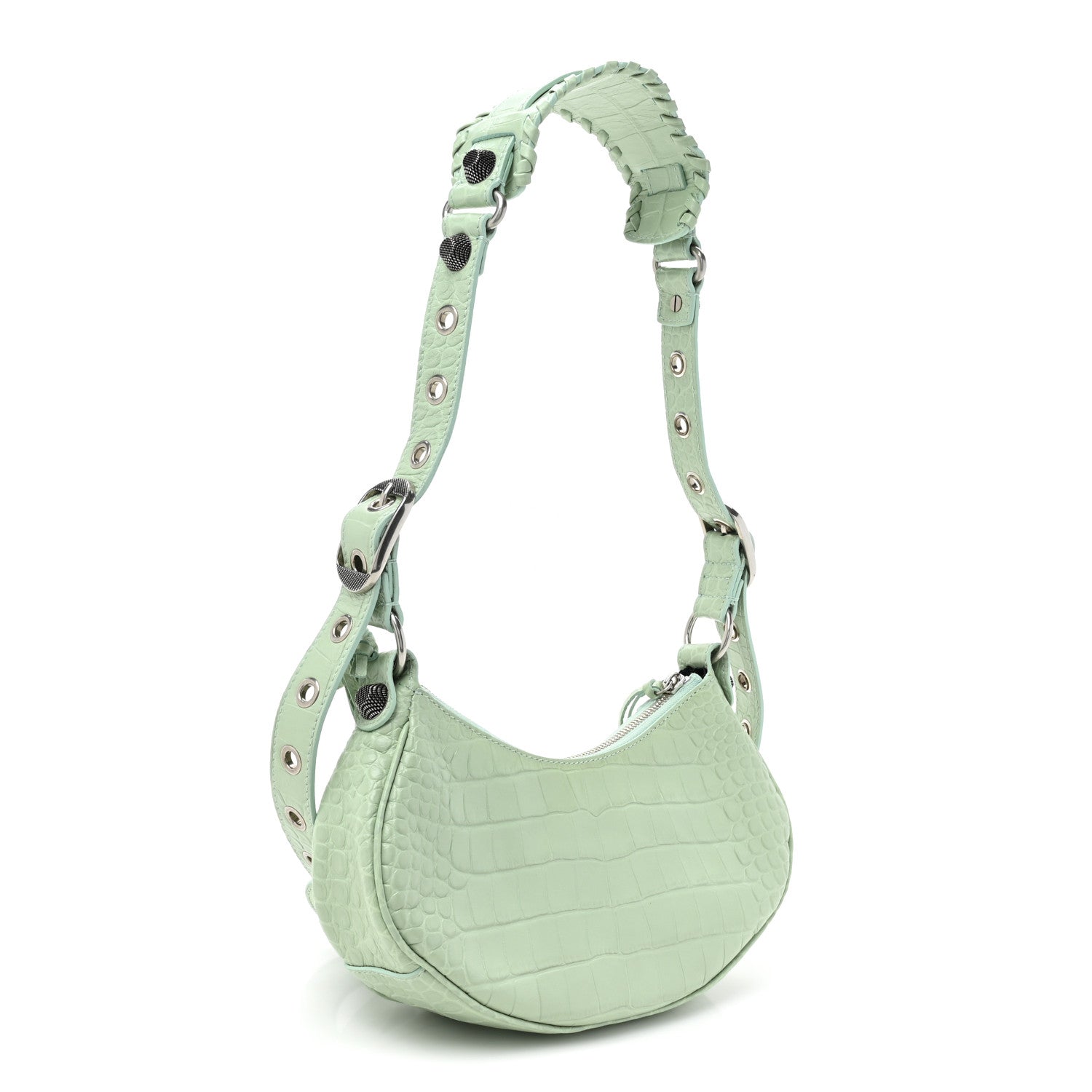 Balenciaga Extra Supple Calfskin Crocodile Embossed Le Cagole Shoulder Bag XS Light Green 3 of 10