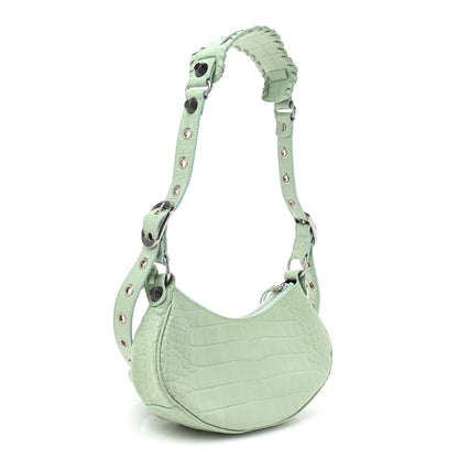 Balenciaga Extra Supple Calfskin Crocodile Embossed Le Cagole Shoulder Bag XS Light Green 3 of 10