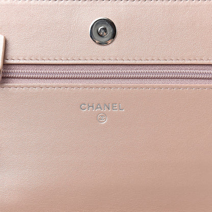 Chanel Goatskin Camellia Embossed Wallet On Chain WOC Light Pink 6 of 12