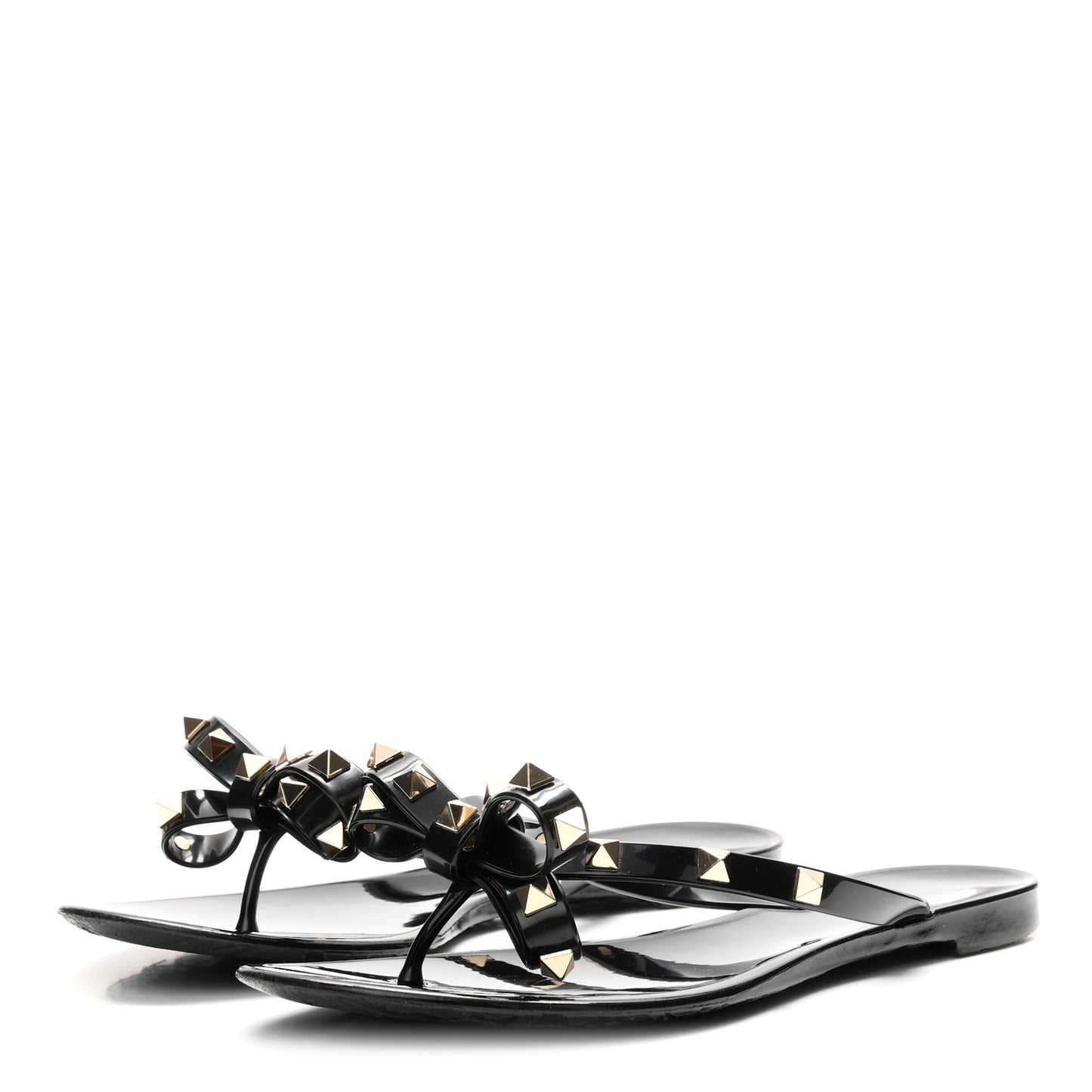PVC Jelly Rockstud Bow Thong Sandals 38 Black