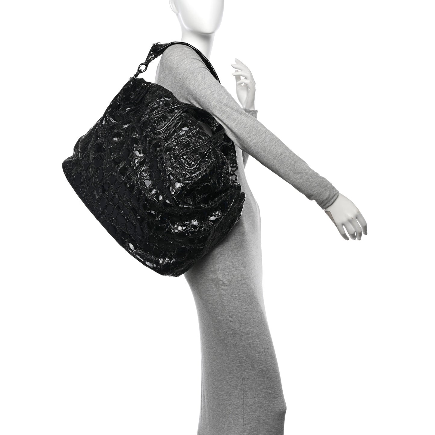 Patent Crocodile Embossed Large Nightingale Black