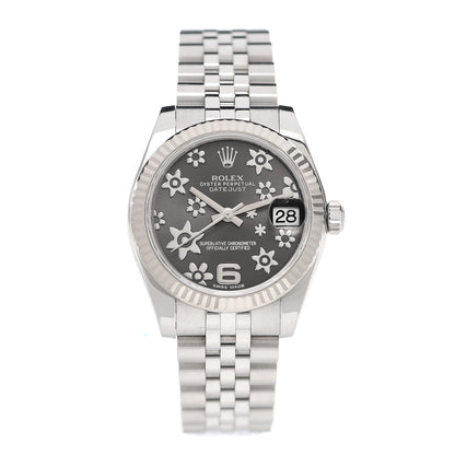 Rolex Stainless Steel 18K White Gold 31mm Oyster Perpetual Datejust Watch Dark Rhodium Floral 178274 1 of 6