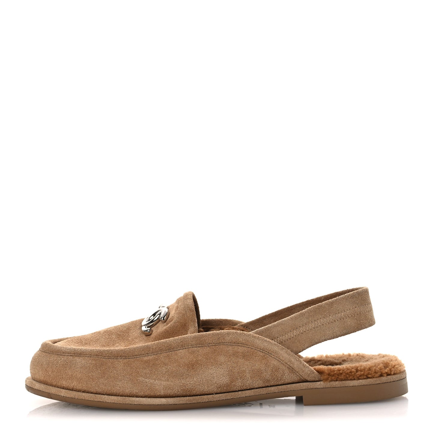 Suede Calfskin CC Slingback Loafers 38.5 Dark Beige