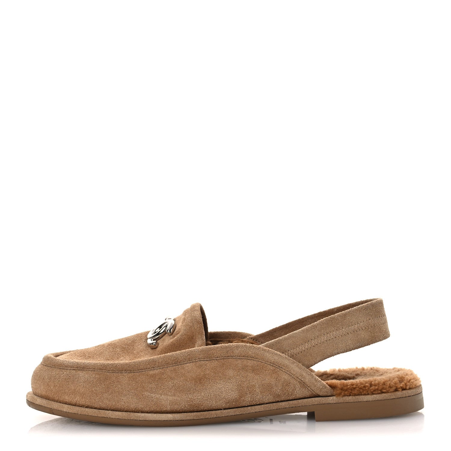 Chanel Suede Calfskin CC Slingback Loafers 38.5 Dark Beige 1 of 10