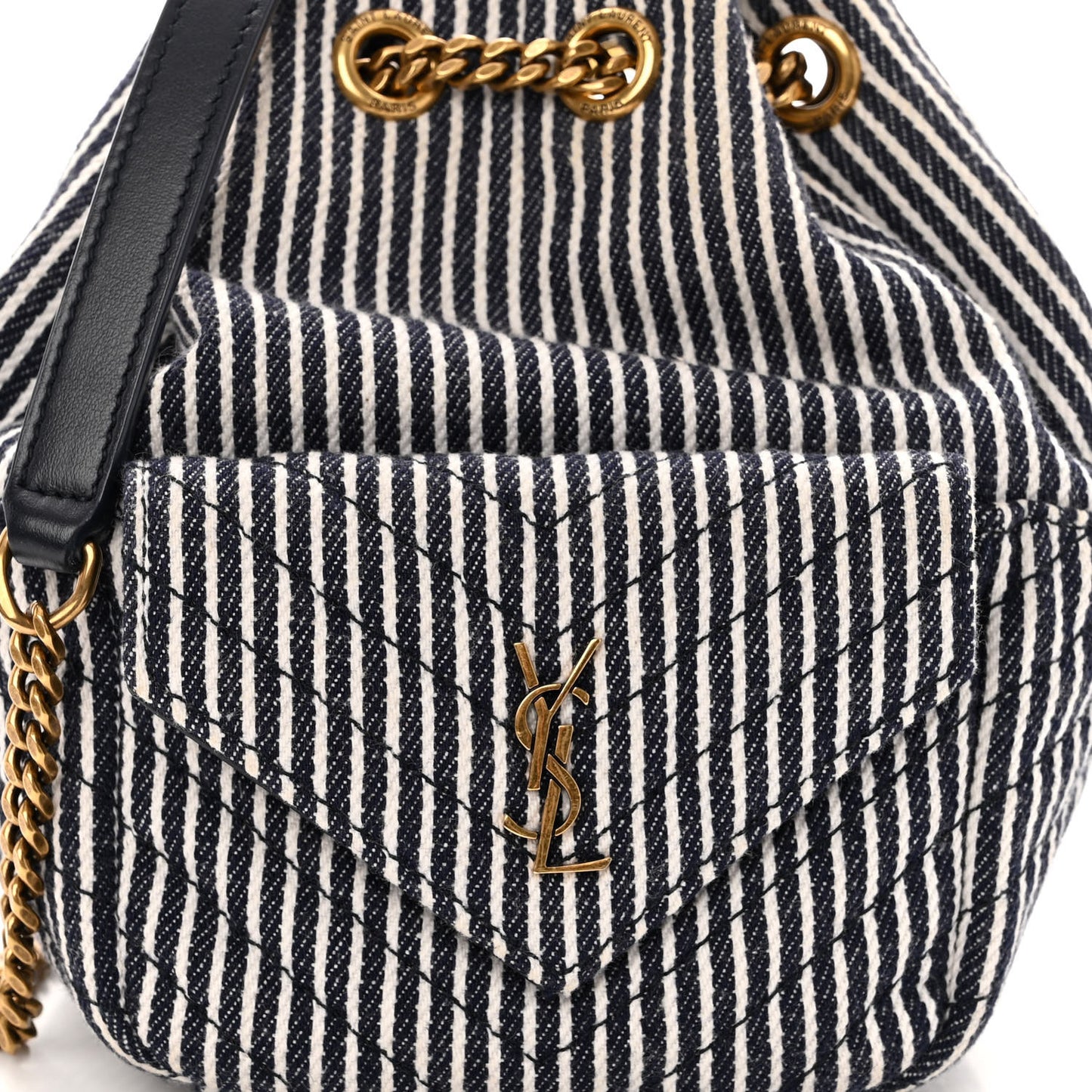 Canvas Striped Nano Joe Bucket Bag Deep Marine Cream