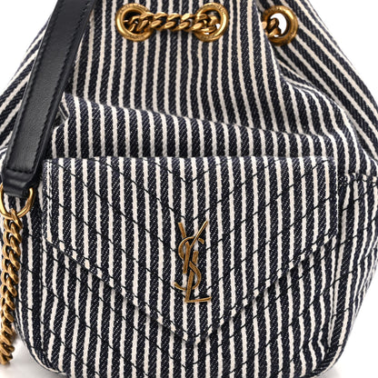 Saint Laurent Canvas Striped Nano Joe Bucket Bag Deep Marine Cream 7 of 9