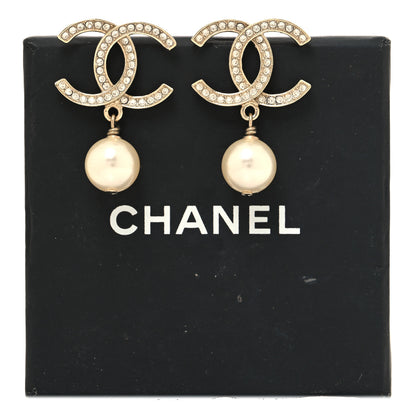 Chanel Crystal Pearl CC Treasure Chest Drop Earrings Light Gold 5 of 5