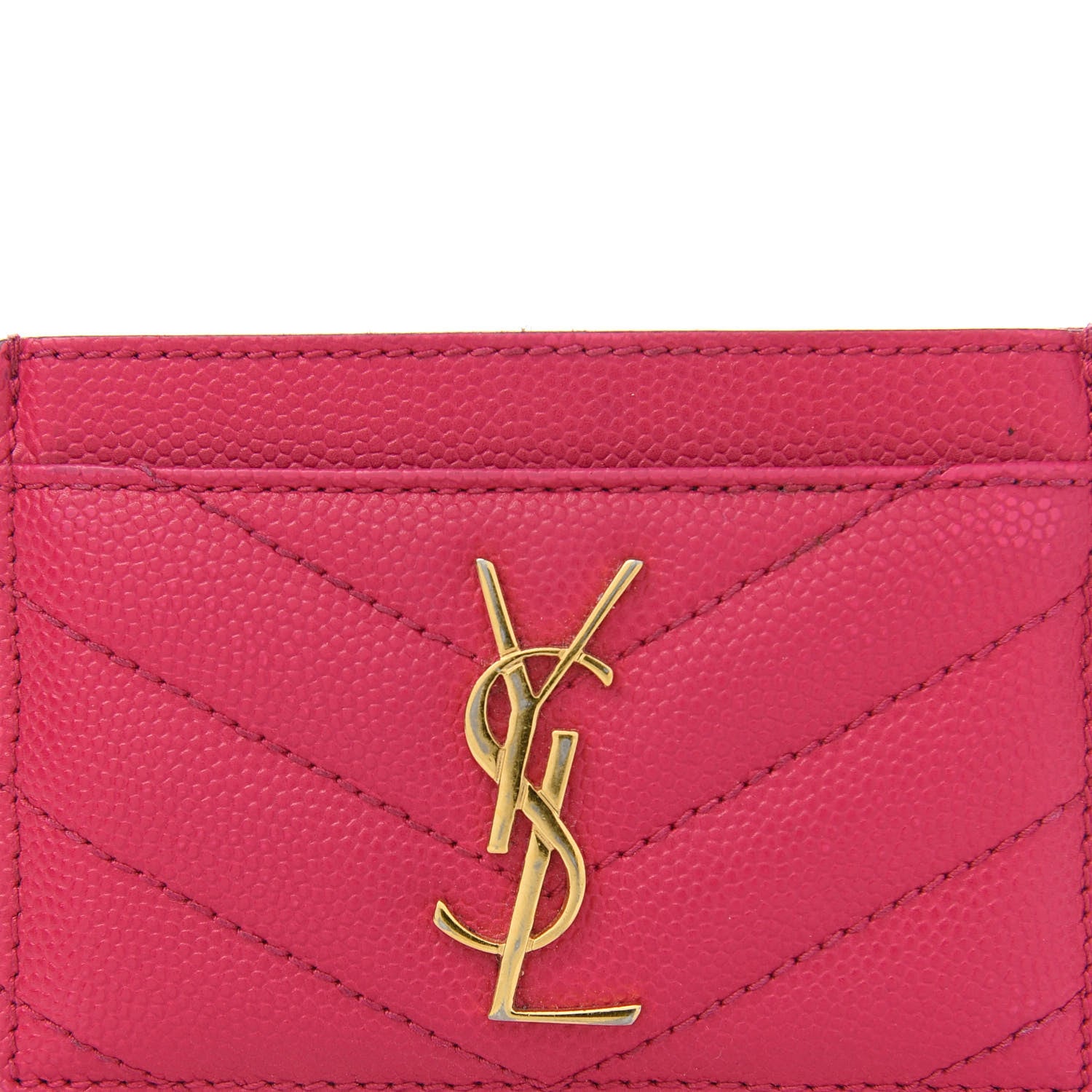 Saint Laurent Grain De Poudre Matelasse Chevron Monogram Credit Card Case Fresh Fuxia 8 of 9