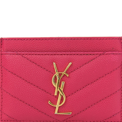 Saint Laurent Grain De Poudre Matelasse Chevron Monogram Credit Card Case Fresh Fuxia 8 of 9